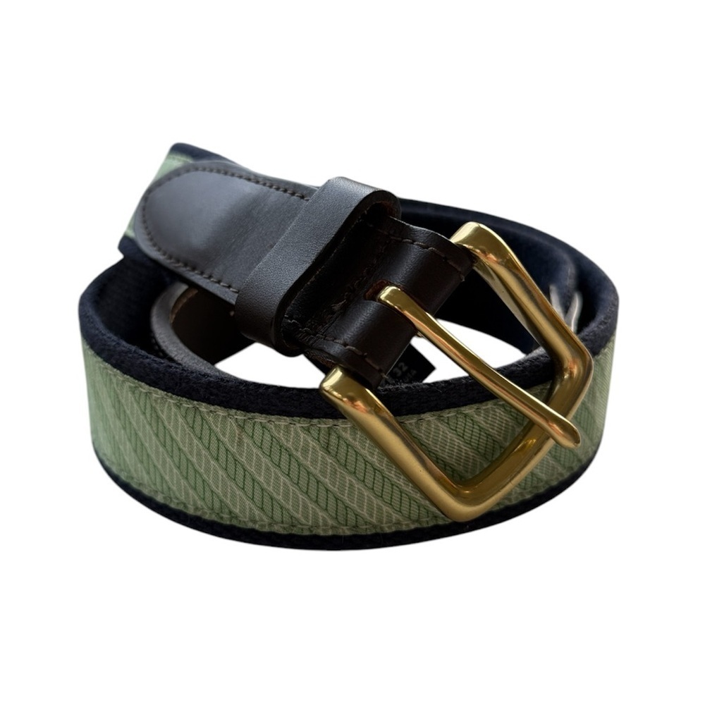 VINEYARD VINES GREEN & NAVY BLUE MEN'S LEATHER & RIBBON BELT SIZE 32